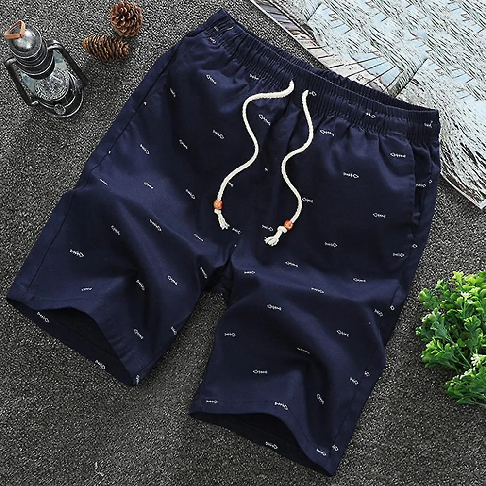 2022 Summer New Shorts Men Mid Rise Fish Bone Print Men Shorts Loose Drawstring Pockets Short Pants Bottoms High Quality Shorts