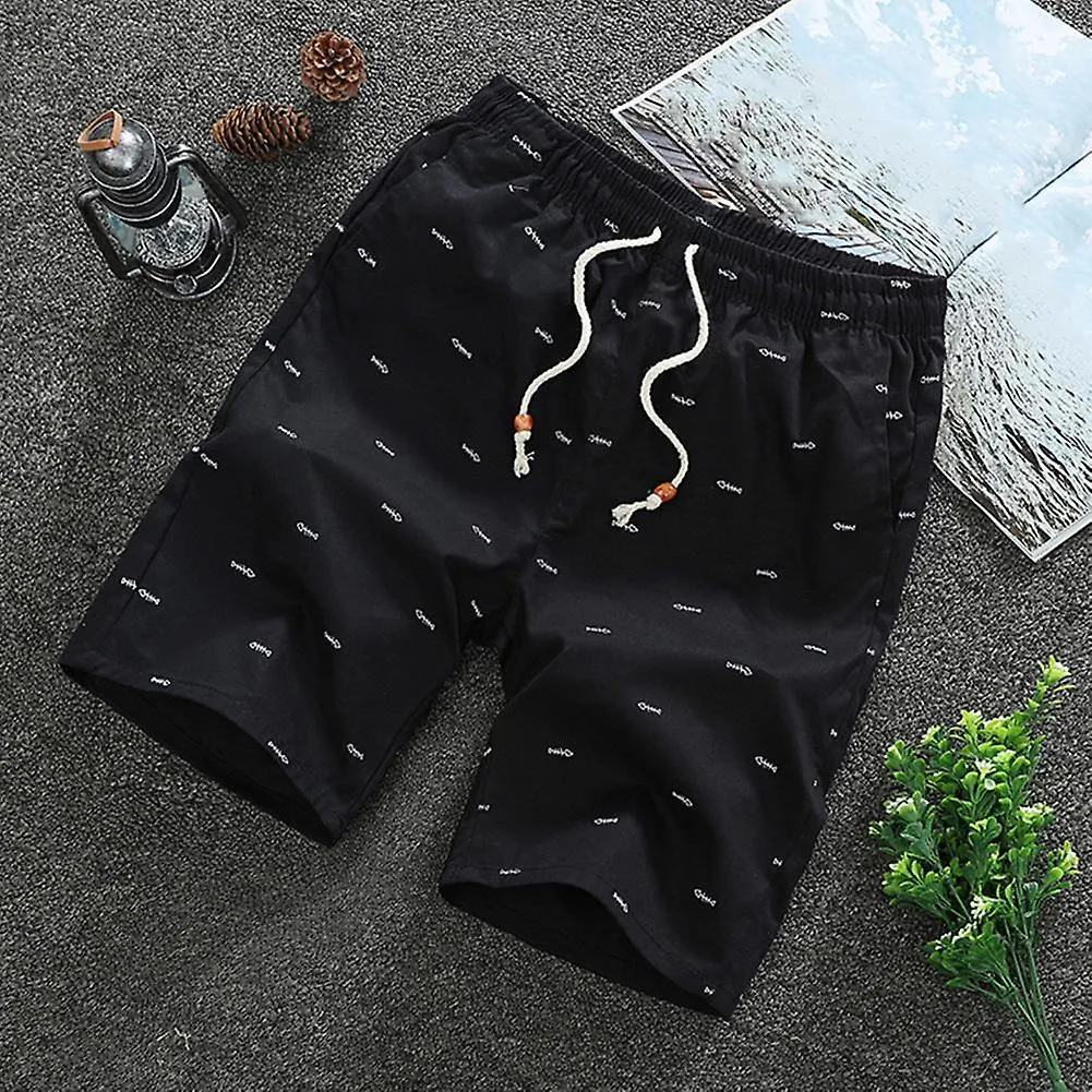 2022 Summer New Shorts Men Mid Rise Fish Bone Print Men Shorts Loose Drawstring Pockets Short Pants Bottoms High Quality Shorts