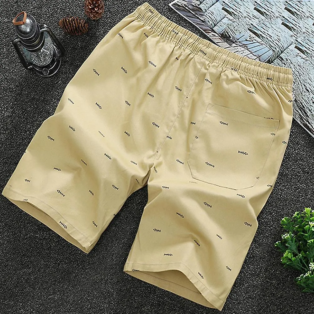 2022 Summer New Shorts Men Mid Rise Fish Bone Print Men Shorts Loose Drawstring Pockets Short Pants Bottoms High Quality Shorts