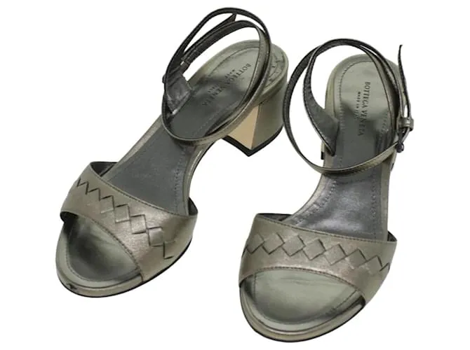 Autre Marque BOTTEGA VENETA Tacones Altos Piel Plata Auth 43791 