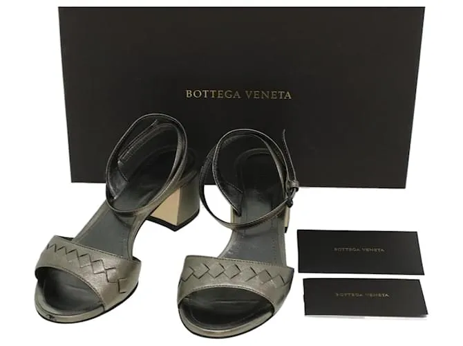 Autre Marque BOTTEGA VENETA Tacones Altos Piel Plata Auth 43791 