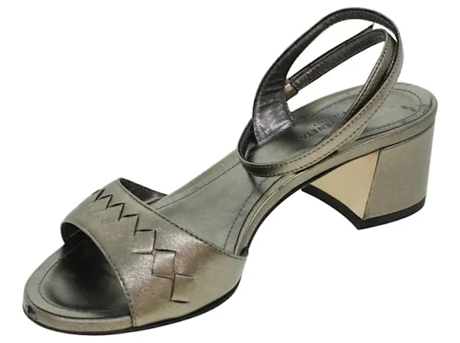 Autre Marque BOTTEGA VENETA Tacones Altos Piel Plata Auth 43791 