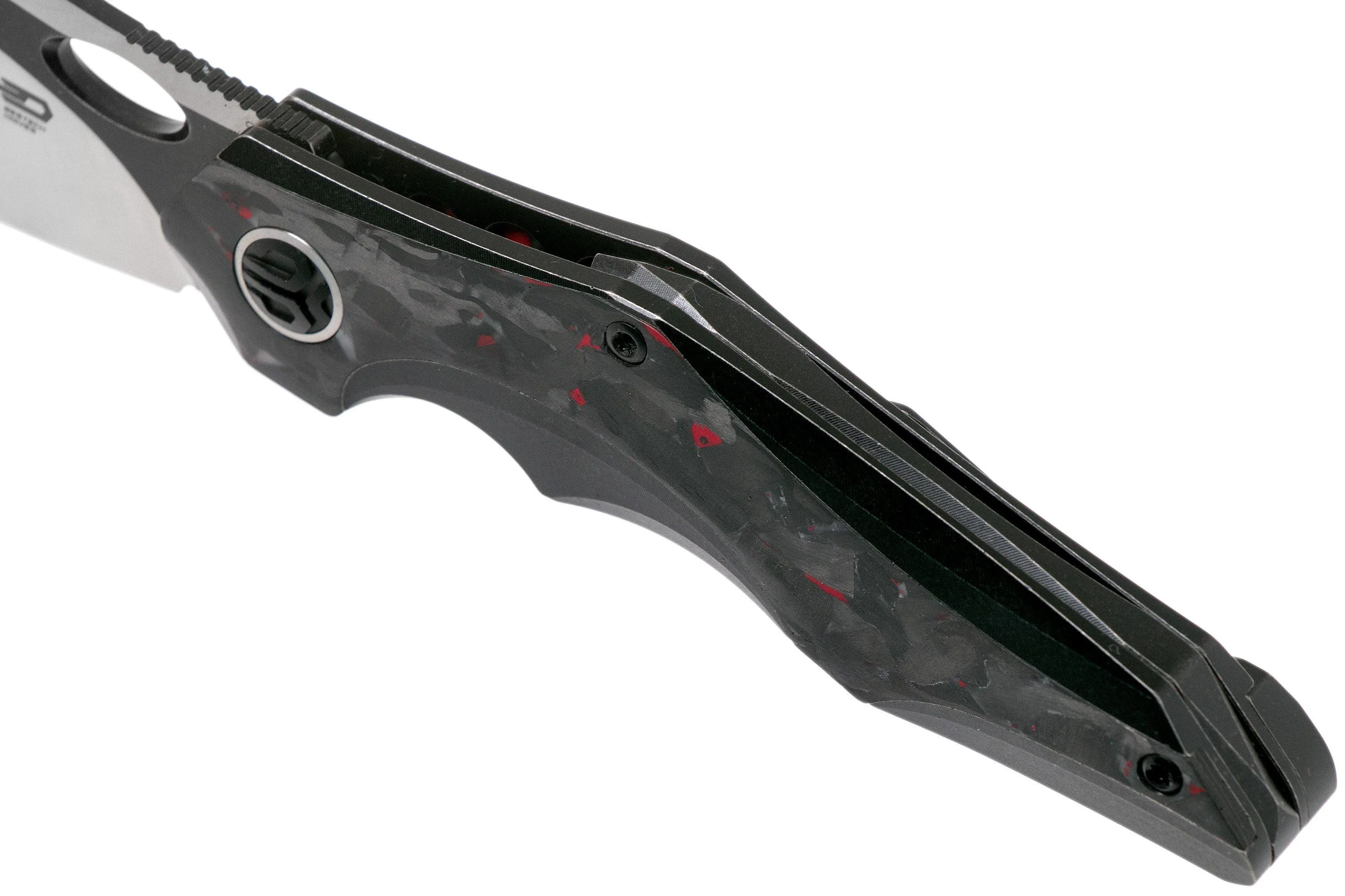 Bestech Nogard BT2105D Black Titanium, Red Marble fibra de carbono navaja, Kombou design