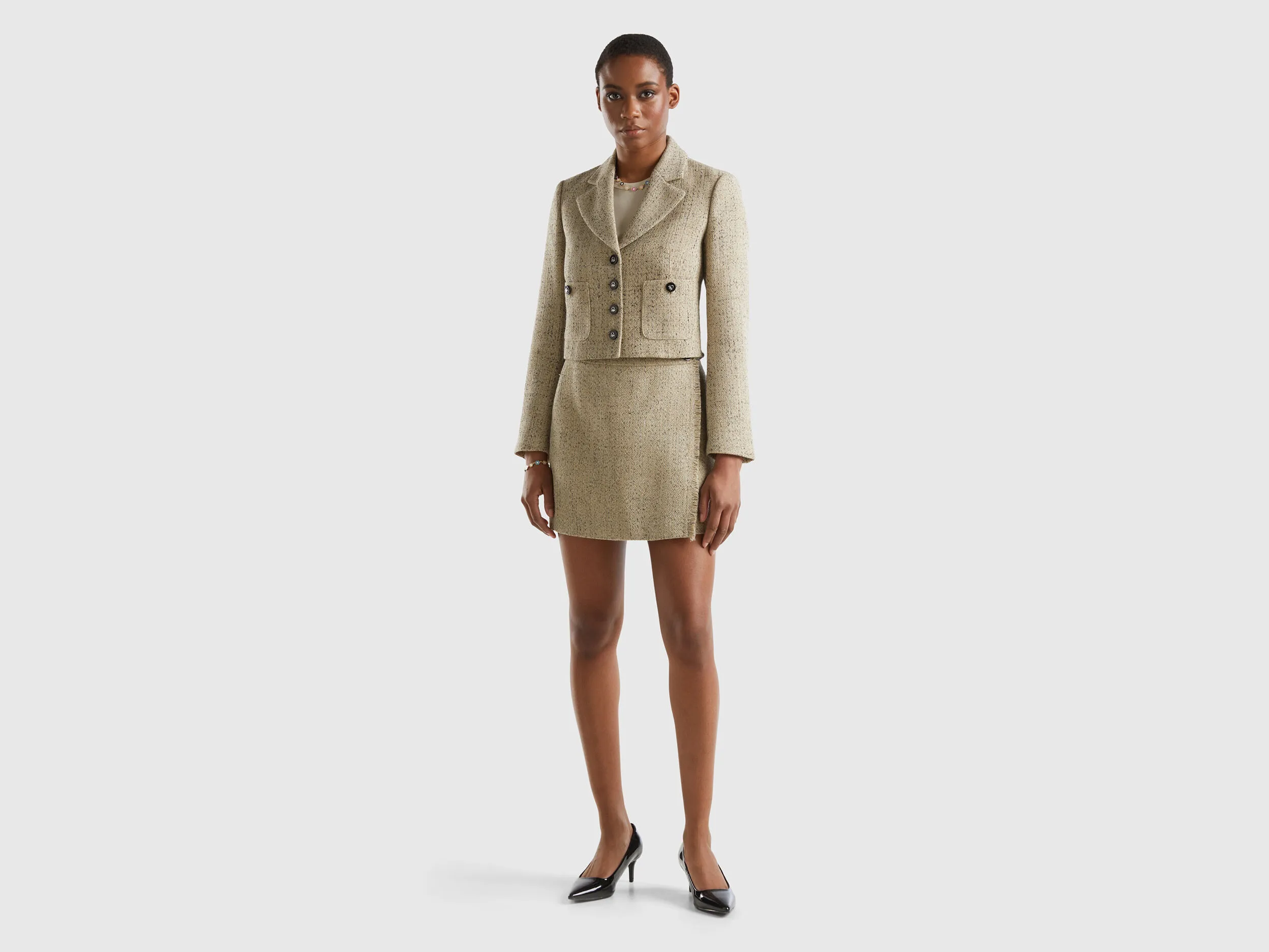 Blazer cropped de tweed