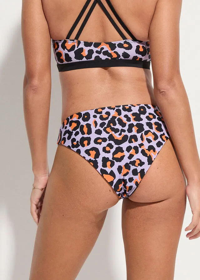 Braga de bikini de secado rápido y reversible estampado leo violeta claro/nectarina