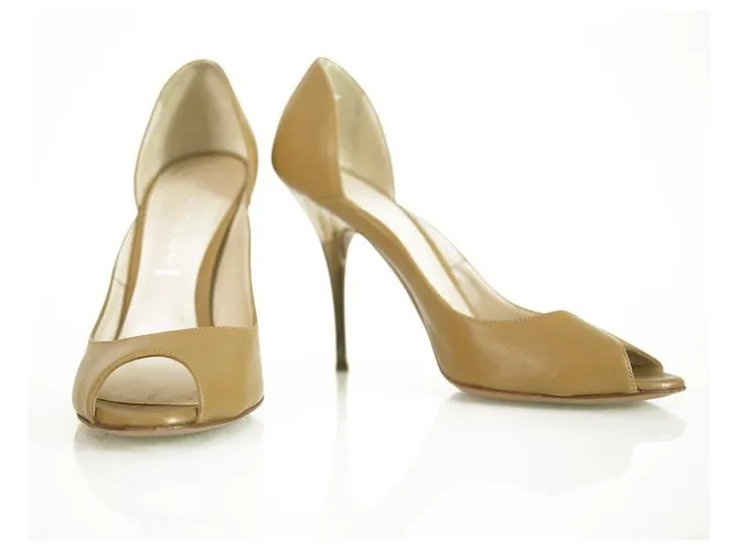 Casadei Cuero Beige Efecto mármol Tacones altos Peep Toe Pumps Talla de zapatos 8 