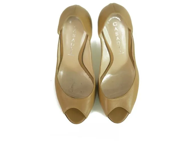 Casadei Cuero Beige Efecto mármol Tacones altos Peep Toe Pumps Talla de zapatos 8 