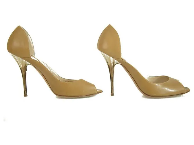 Casadei Cuero Beige Efecto mármol Tacones altos Peep Toe Pumps Talla de zapatos 8 