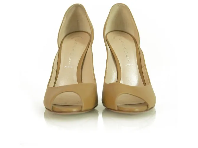 Casadei Cuero Beige Efecto mármol Tacones altos Peep Toe Pumps Talla de zapatos 8 