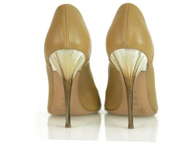 Casadei Cuero Beige Efecto mármol Tacones altos Peep Toe Pumps Talla de zapatos 8 