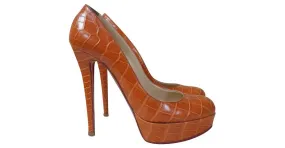 CHRISTIAN LOUBOUTIN Bianca Crocodile Pumps Tacones Zapatos Sz.39 Naranja 