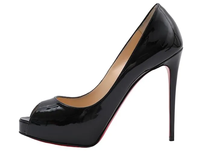 Christian Louboutin Tacones Peep Toe de Charol Negro Very Prive Talla 37,5 