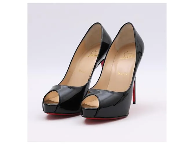 Christian Louboutin Tacones Peep Toe de Charol Negro Very Prive Talla 37,5 