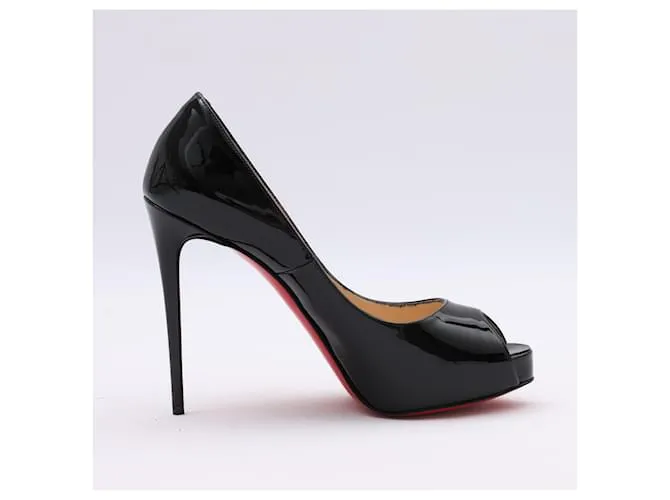 Christian Louboutin Tacones Peep Toe de Charol Negro Very Prive Talla 37,5 