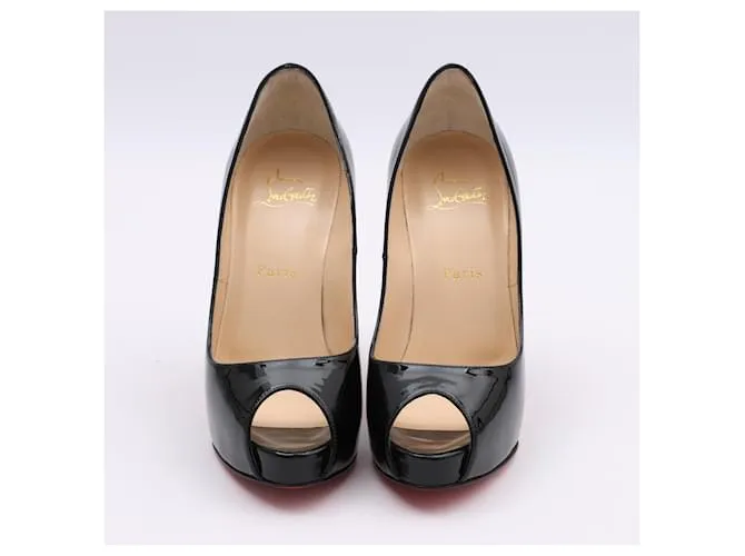 Christian Louboutin Tacones Peep Toe de Charol Negro Very Prive Talla 37,5 