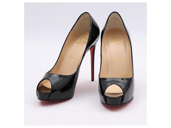 Christian Louboutin Tacones Peep Toe de Charol Negro Very Prive Talla 37,5 