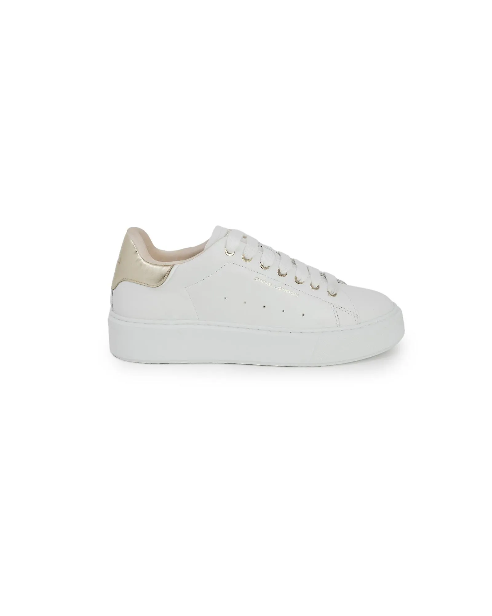 Crime London Gold Leather Lace-up Sneakers with Rubber Sole