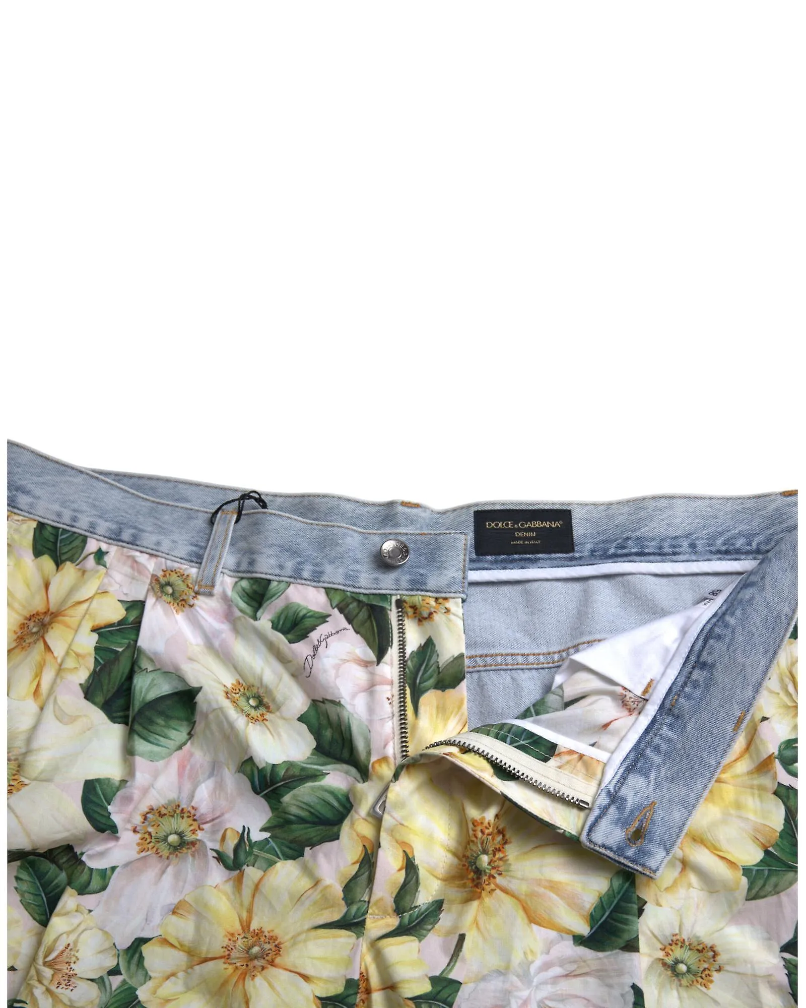 Dolce & Gabbana Floral Print Denim Bermuda Shorts