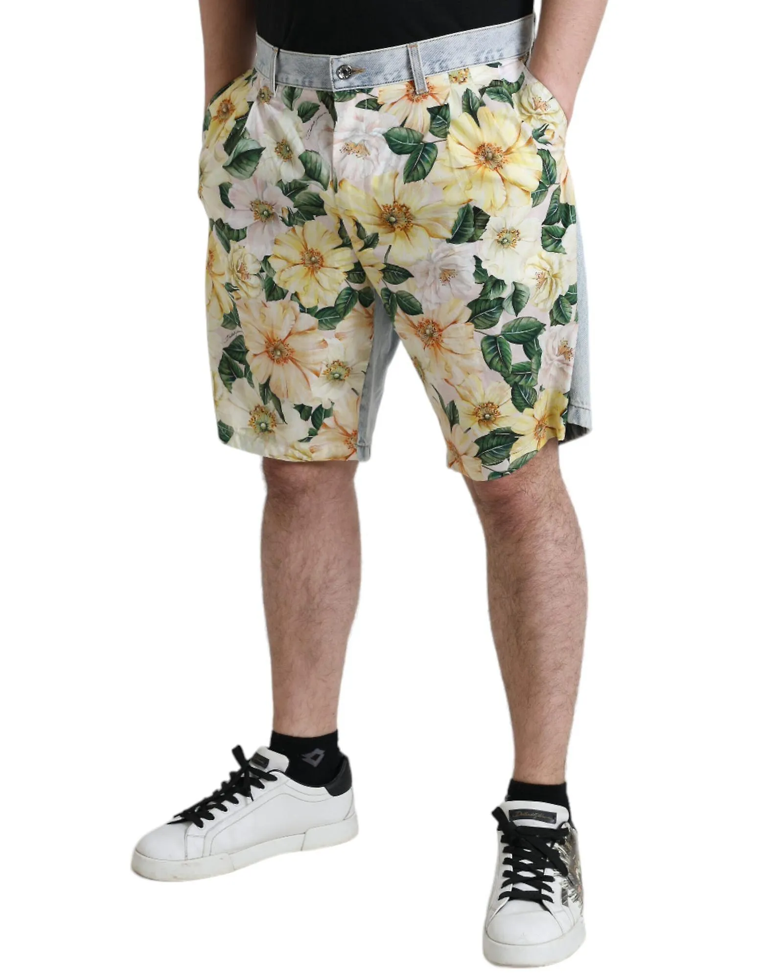 Dolce & Gabbana Floral Print Denim Bermuda Shorts