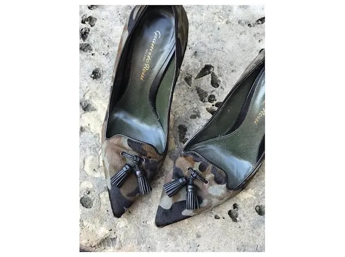 GIANVITO ROSSI Tacones T.UE 35.5 Piel de becerro estilo potro Caqui 