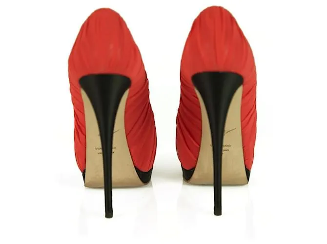 Giuseppe Zanotti Coral Red Silk Fabric Black Tacones altos Peep Toe Pumps sz 37 