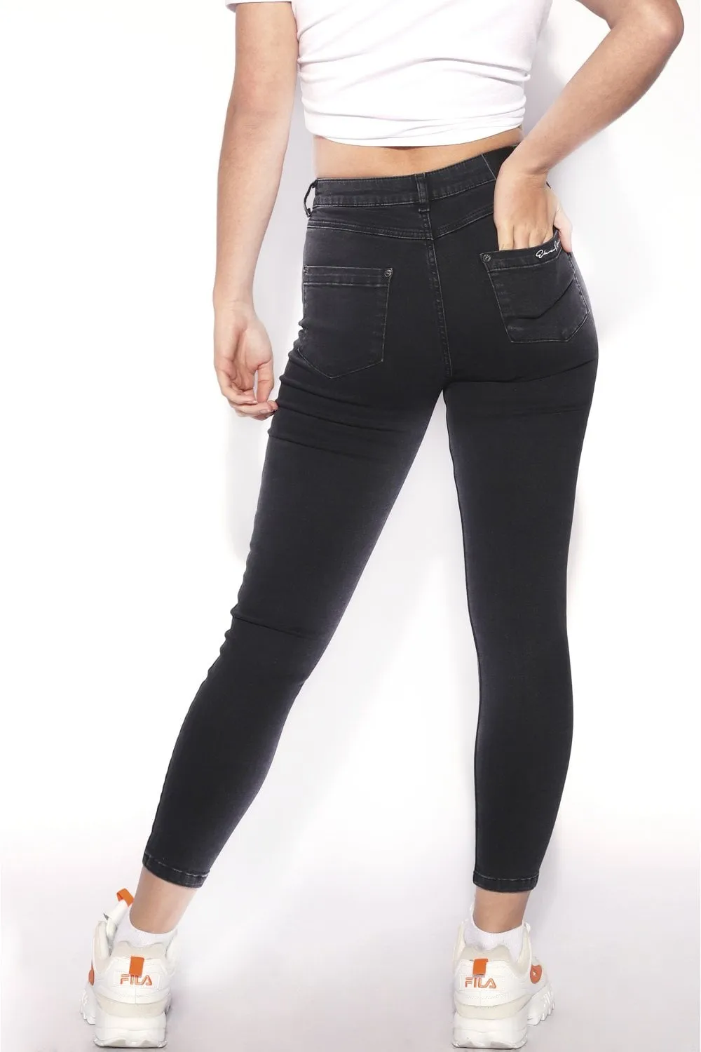 HIGH WAISTED SUPER SKINNY JEANS WASHED BLACK