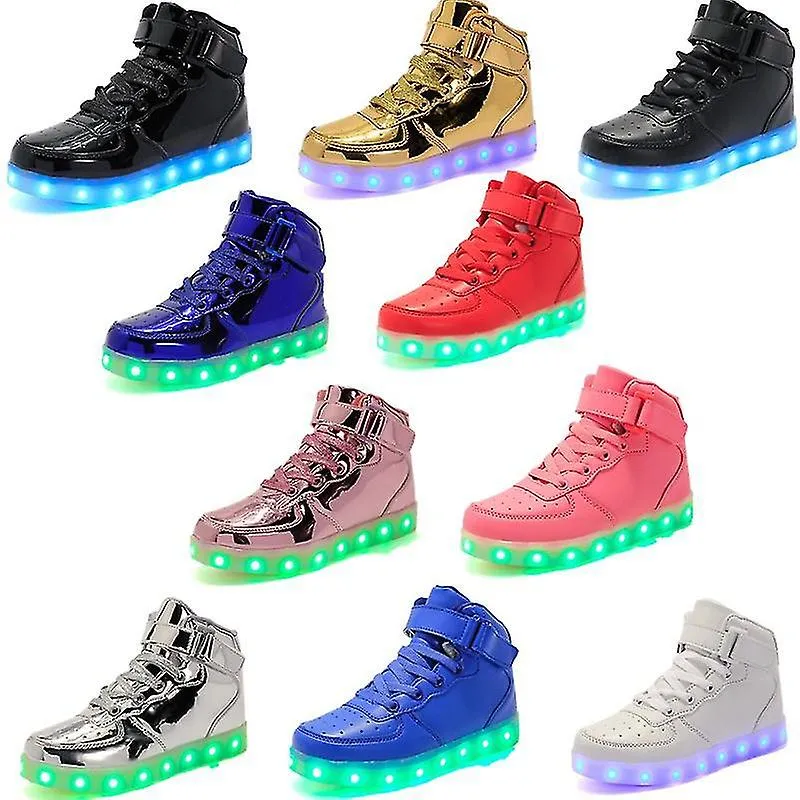 Led Usb Light Up High Top Unisex Shoes Trainers Sneakers Flat Luminous Kids Boys