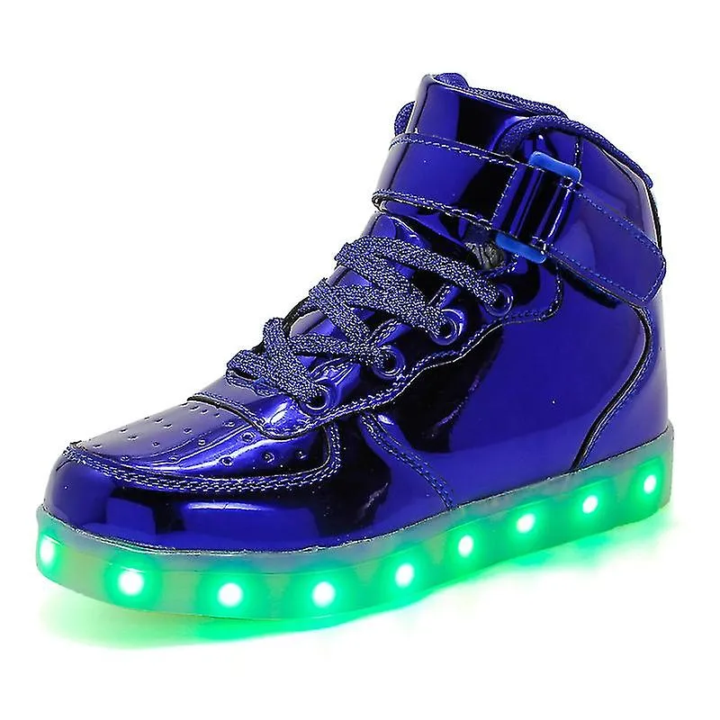 Led Usb Light Up High Top Unisex Shoes Trainers Sneakers Flat Luminous Kids Boys