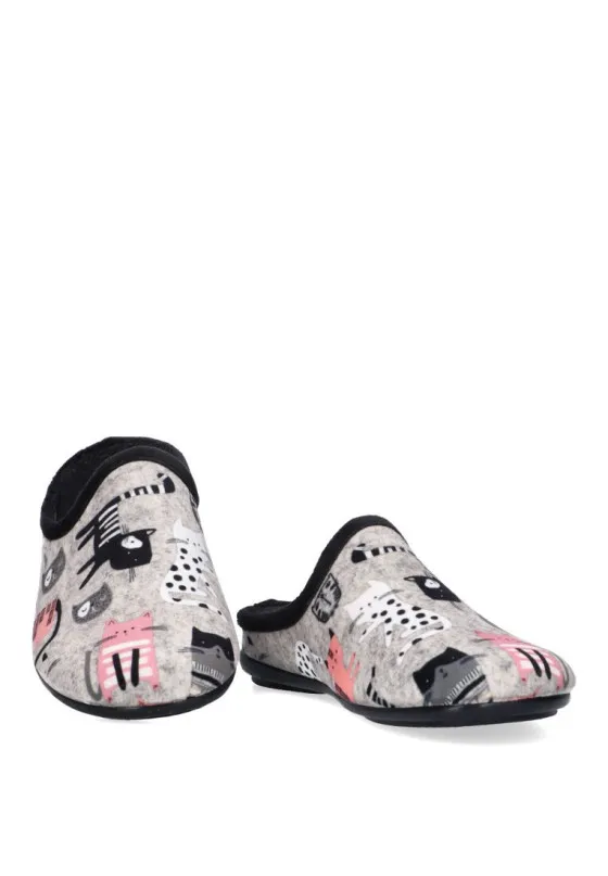 Luna Collection 23315 Negro ZAPATILLA CASA ANIMALES Suela plana