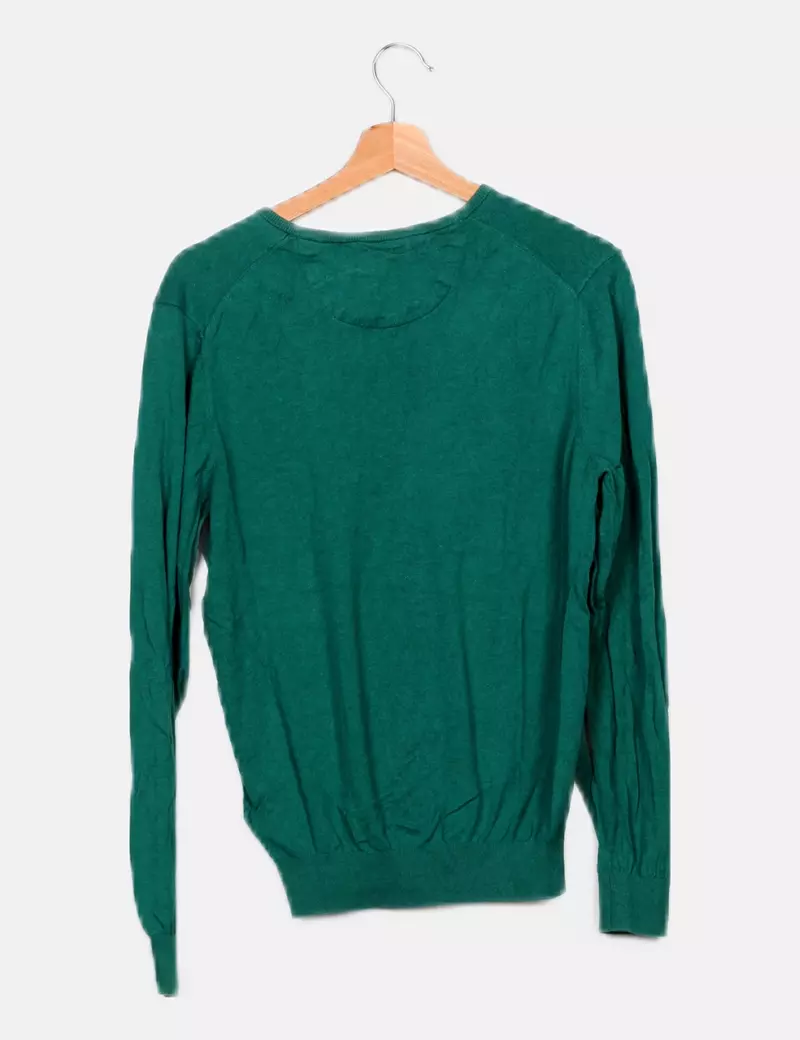 Massimo Dutti Jersey cuello pico verde