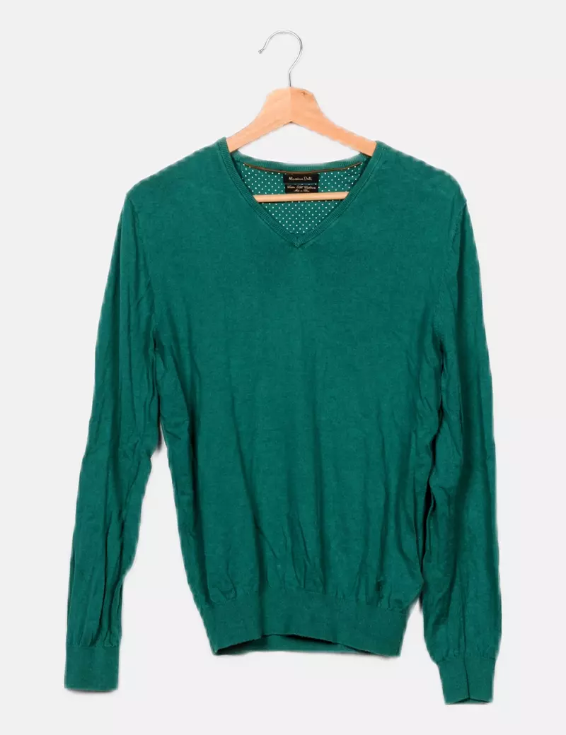 Massimo Dutti Jersey cuello pico verde