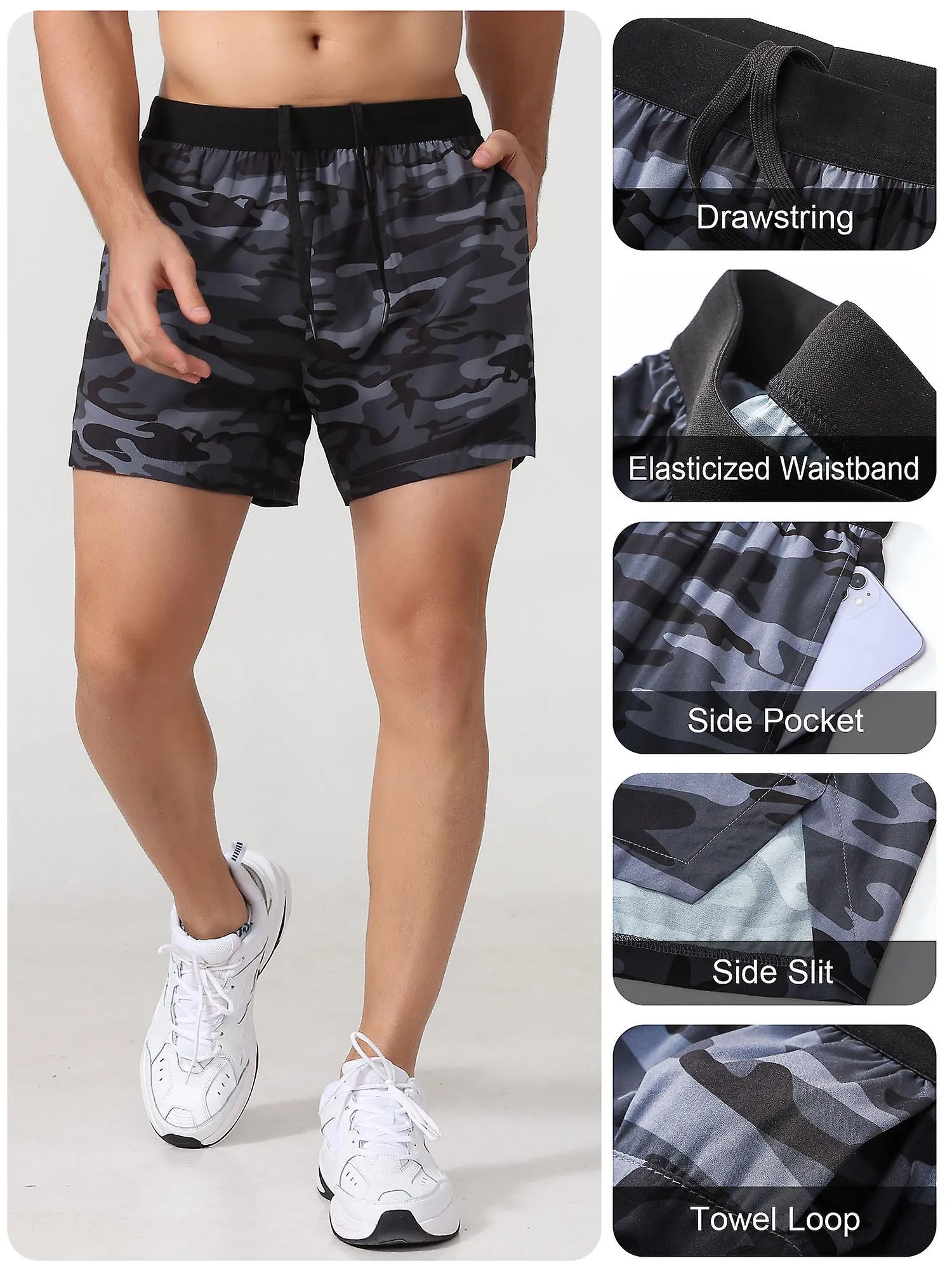 Men Sports Shorts With Pockets Tower Loop Quick Dry Basketball Running Cycling Fitness Shorts