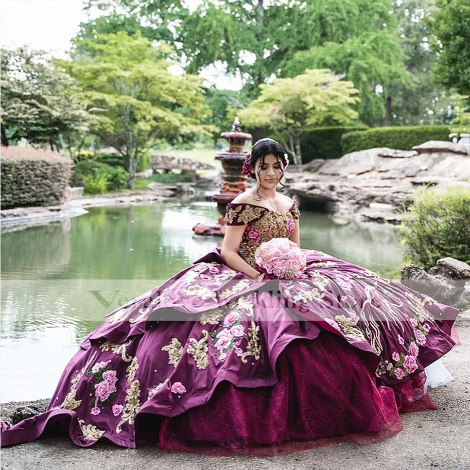 Mexican Quinceanera Dress vestidos de quinceañera Off Shoulder Mexican Girl Ball Gown Prom Dress Croset Back Quinceanera Party G