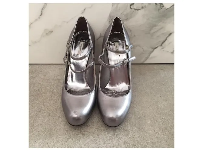 Miu Miu MIU Tacones MIU T.UE 36.5 Cuero Plata 