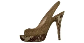 Miu Miu Tacones de aguja de arpillera, peeptoe, slingback Beige 