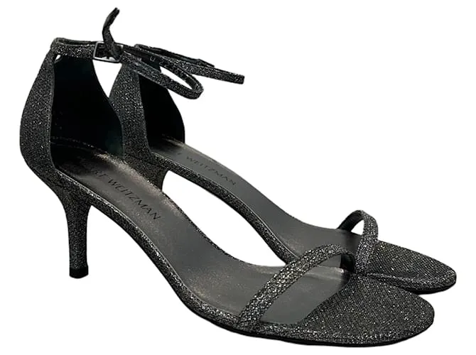 Negro Stuart Weitzman Tacones con tira al tobillo con purpurina Talla 39 