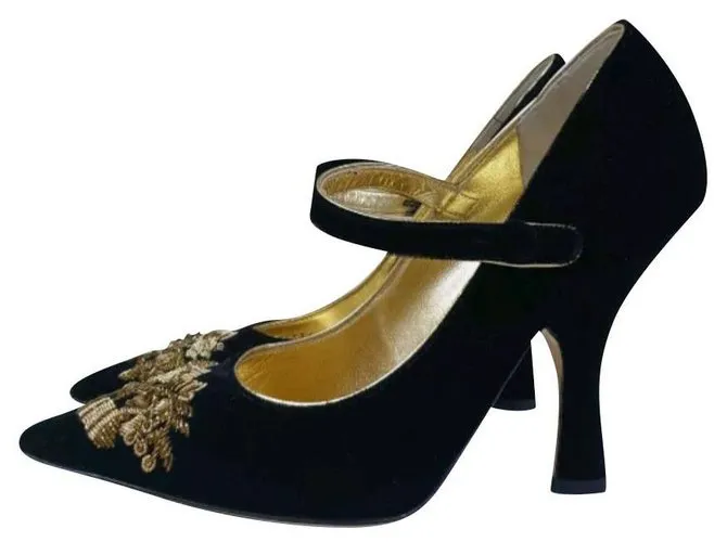 NWOB Dolce & Gabbana Runway Negro Dorado Tacones Mary Jane de noche 