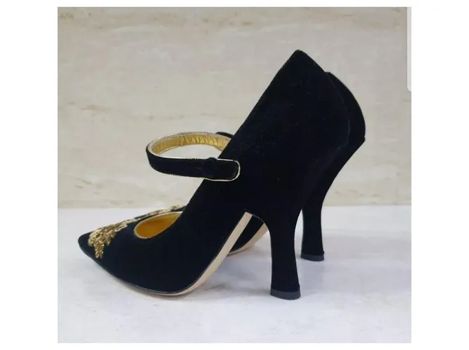 NWOB Dolce & Gabbana Runway Negro Dorado Tacones Mary Jane de noche 