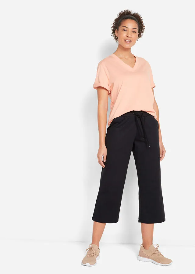 Pantalón de chándal de algodón orgánico hasta la pantorrilla Negro