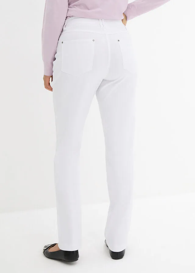 Pantalón elástico de bengalina con cintura cómoda y corte recto Blanco