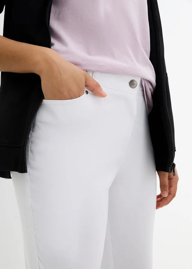 Pantalón elástico de bengalina con cintura cómoda y corte recto Blanco