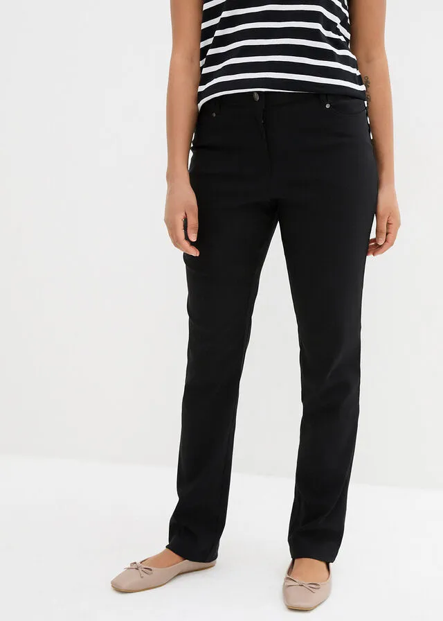 Pantalón elástico de bengalina con cintura cómoda y corte recto Negro