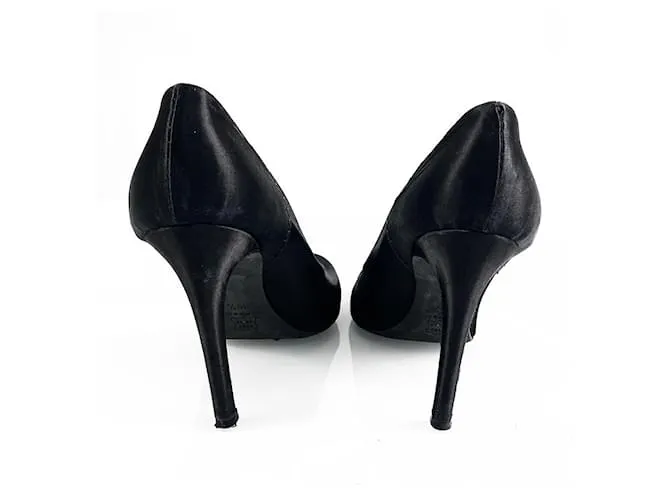 Rochas Black Satin Slim High Heel Classic Pumps Tacones Zapatos - Talla 39.5 Negro 