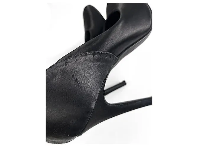 Rochas Black Satin Slim High Heel Classic Pumps Tacones Zapatos - Talla 39.5 Negro 