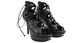 Saint Laurent Tacones con lazo de gladiador en relieve de cocodrilo negro 