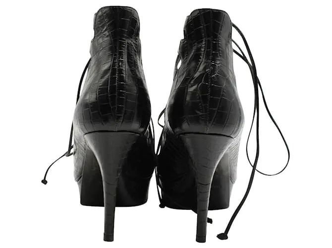 Saint Laurent Tacones con lazo de gladiador en relieve de cocodrilo negro 