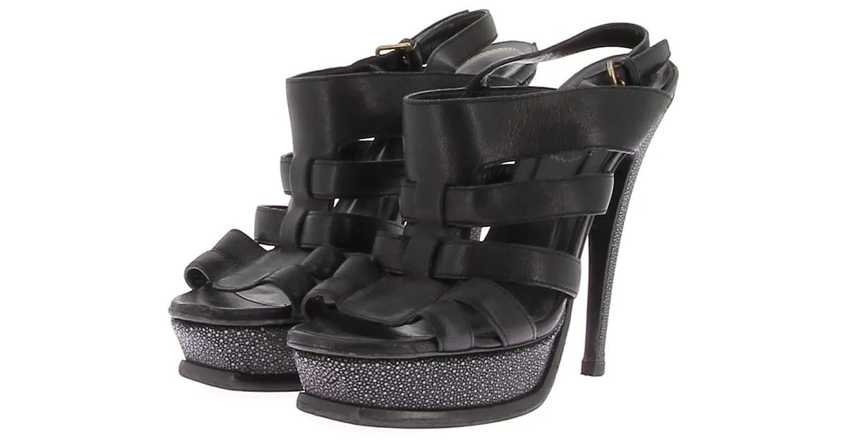 SAINT LAURENT Tacones T.EU 40 Cuero Negro 
