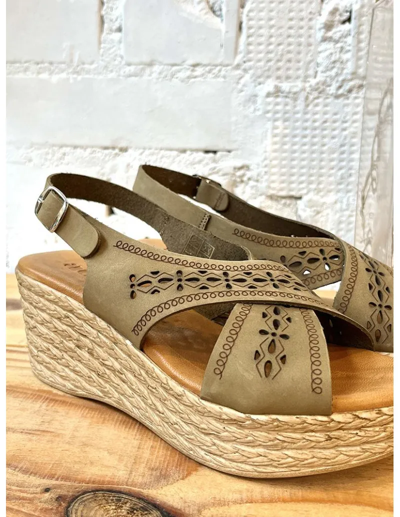 Sandalias en piel kaki - FIRA