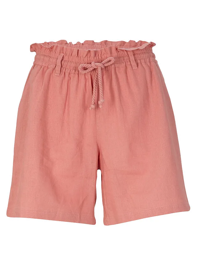 Shorts paperbag con lino Rosa ahumado