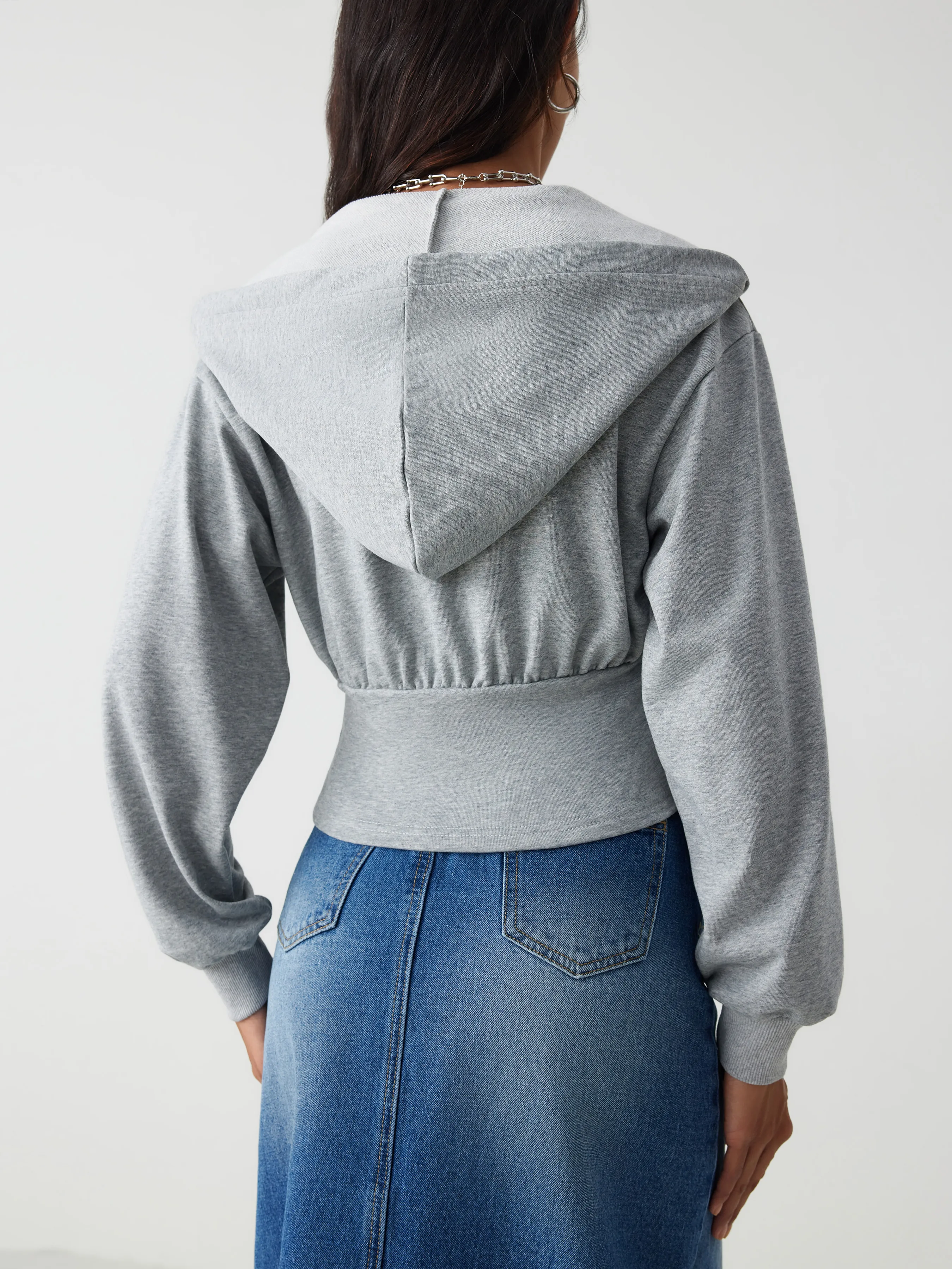  Sudadera con capucha y corsé sólido